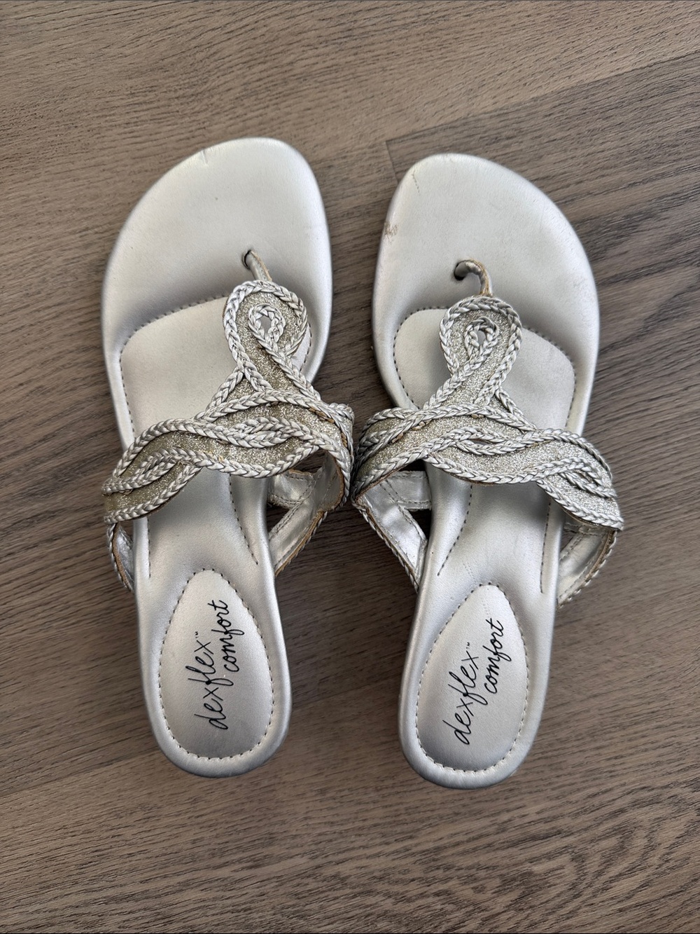 dexflex comfort Women's Braided Metallic Champagne Slide Sandals